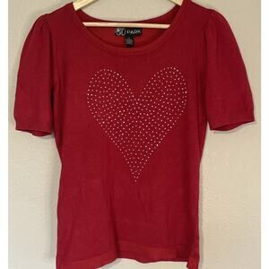 NWT 80 Park Short Sleeve Sweater Red Rhinestone Heart Size S Valentine’s